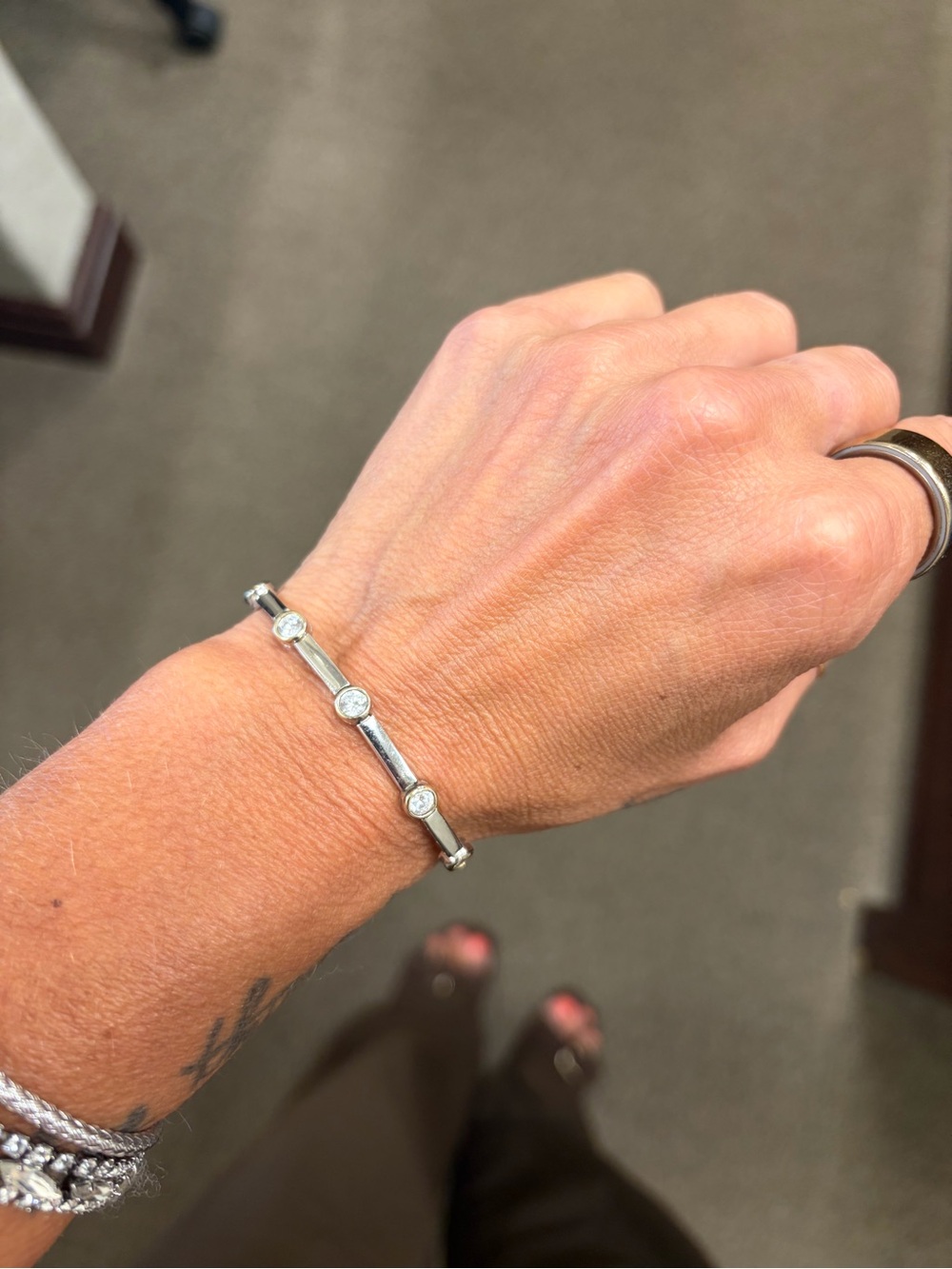 915 Sterling Silver CZ Station Bracelet - White 7 inch